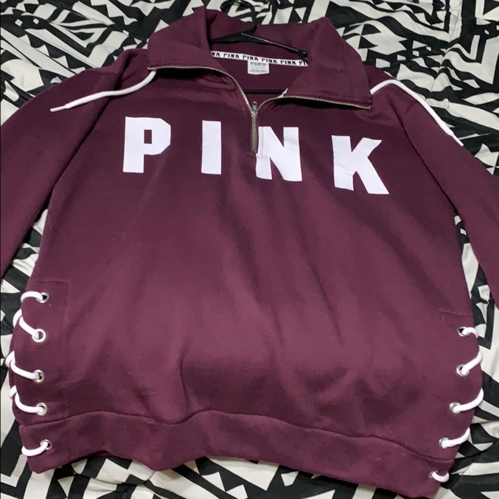 Maroon Victoria Secret Pink half zip crew